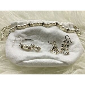 Wedding jewelry set bracelet earrings pearl rhinestone classic silver